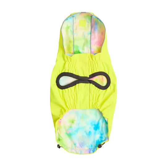 Reversible Elasto-Fit Raincoat Neon Yellow with Tie Dye#color_neon-yellow-with-tie-dye