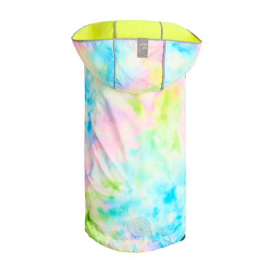 Reversible Elasto-Fit Raincoat Neon Yellow with Tie Dye#color_neon-yellow-with-tie-dye