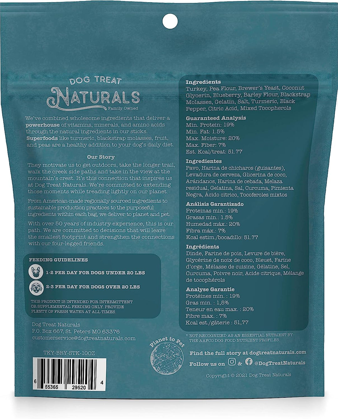 Dog Treat Naturals - Superfood Turkey Blueberry Sticks
