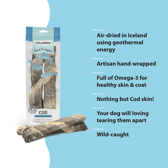 Icelandic+ - Hand Wrapped Cod Skin Dog Chew Sticks - 10"