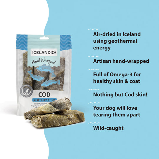 Icelandic+ - Hand Wrapped Cod Skin Dog Chew Sticks - 5"